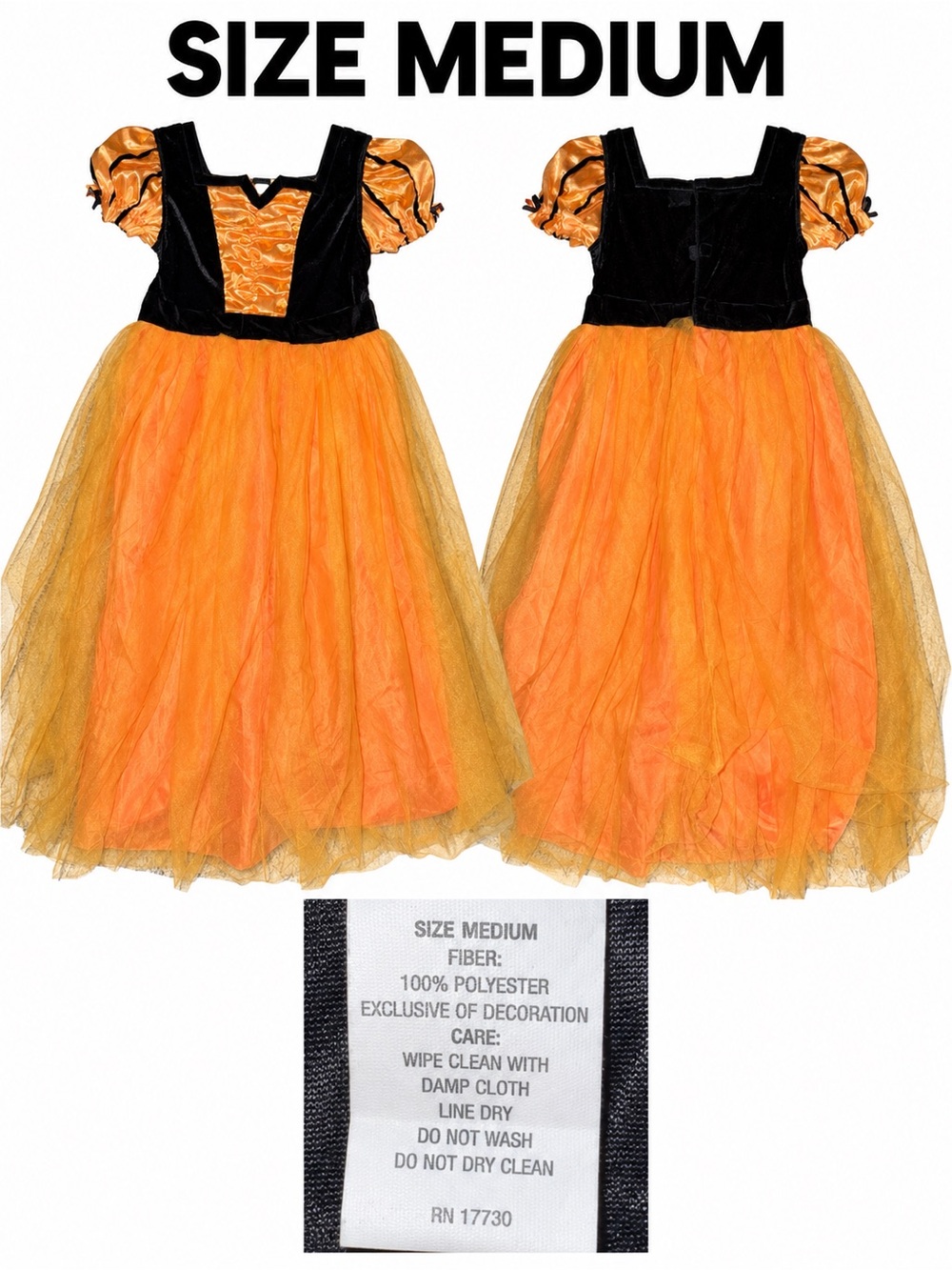 Kids Orange and Black Halloween Tulle Costume Dress - Size Medium